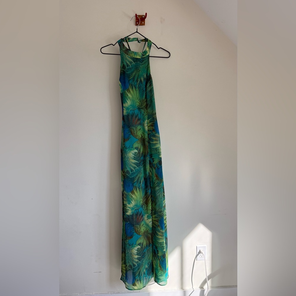 Lulu's Teal and Green Palm-Print Maxi Dress - Size S